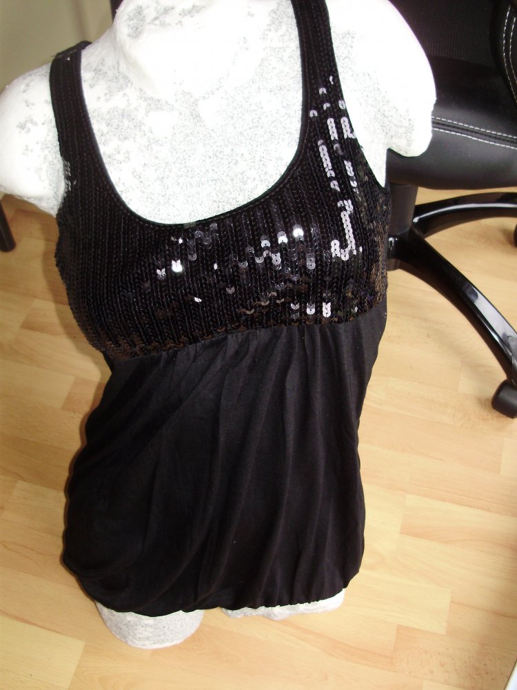 Tom Tailor Top schwarz Pailletten weit S