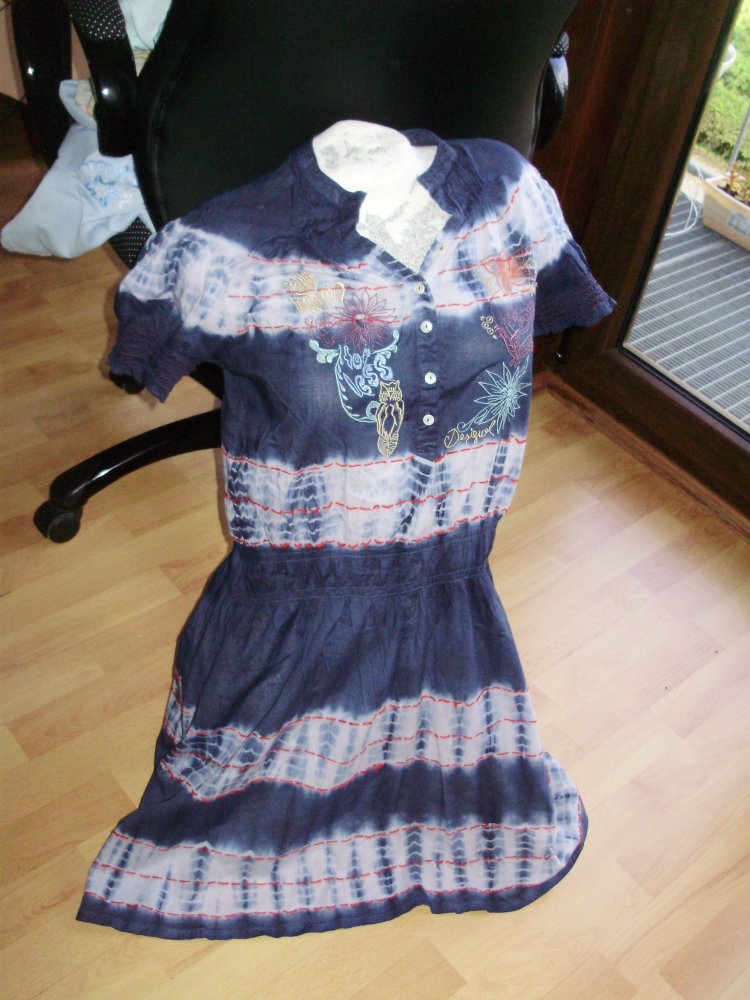 Desigual Kleid blau bunt Batik bestickt Gr 38