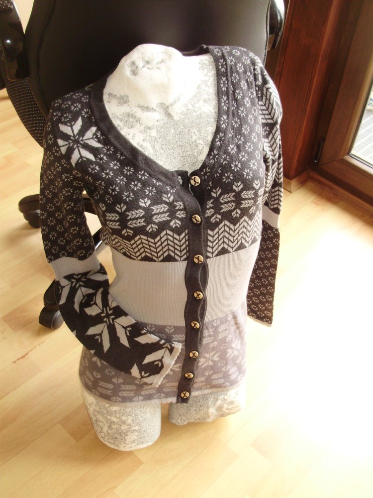 Kooi Cardigan grau schwarz Muster S passend