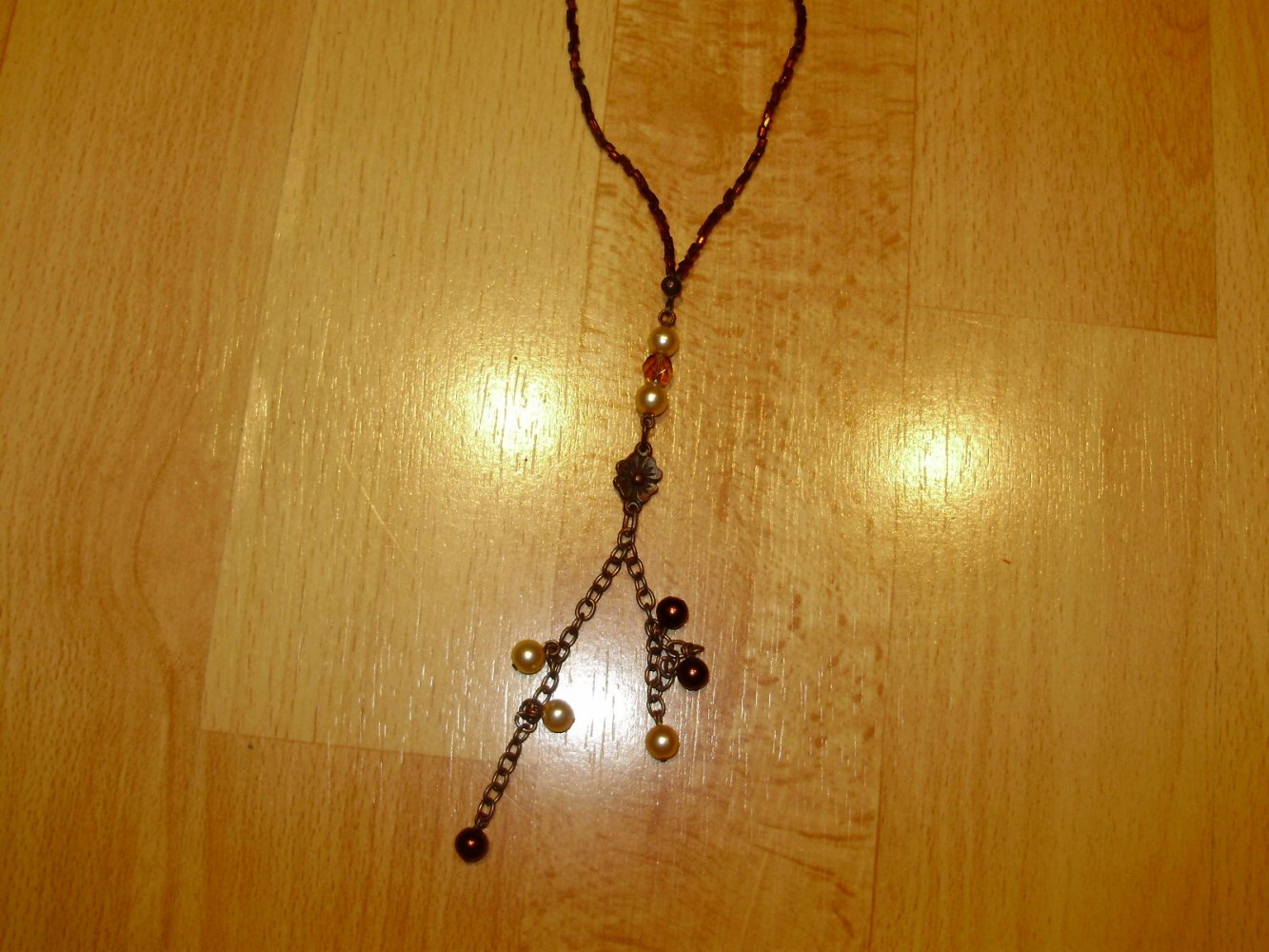 Kette zweireihig braun bronze Perlen lang