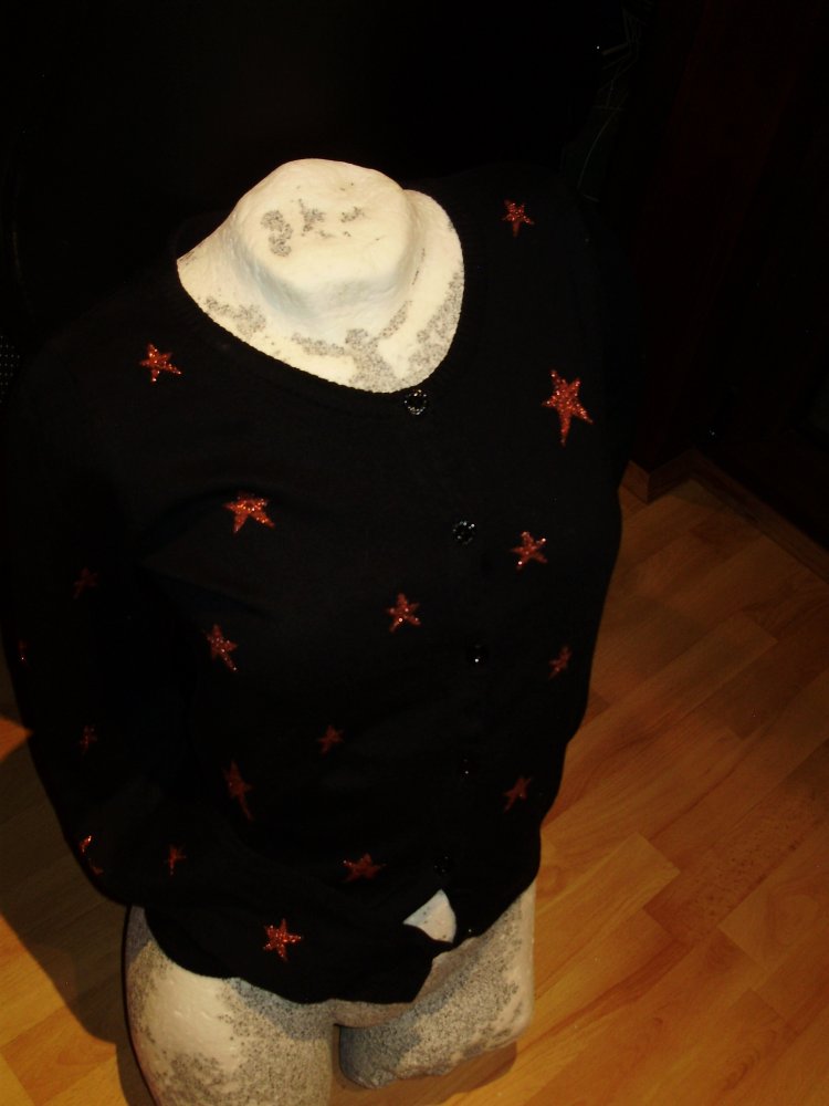 Maison Scotch Cardigan dblau bronzefarbene Glitzersterne BW Gr 1 =S