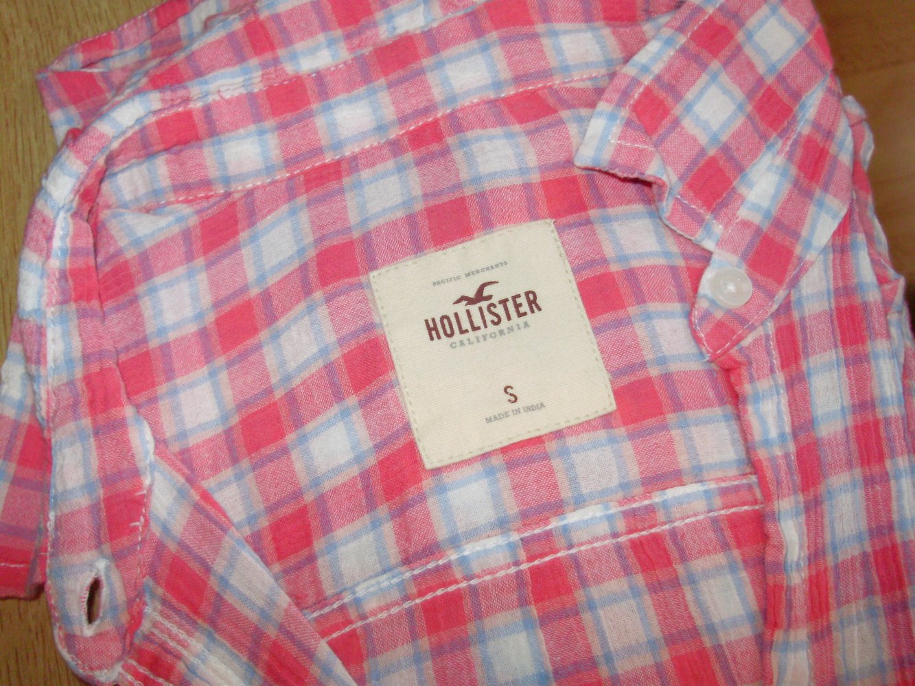 Hollister Bluse Karo rose/ hellblau / weiß Crash Stretch Gr S wie neu