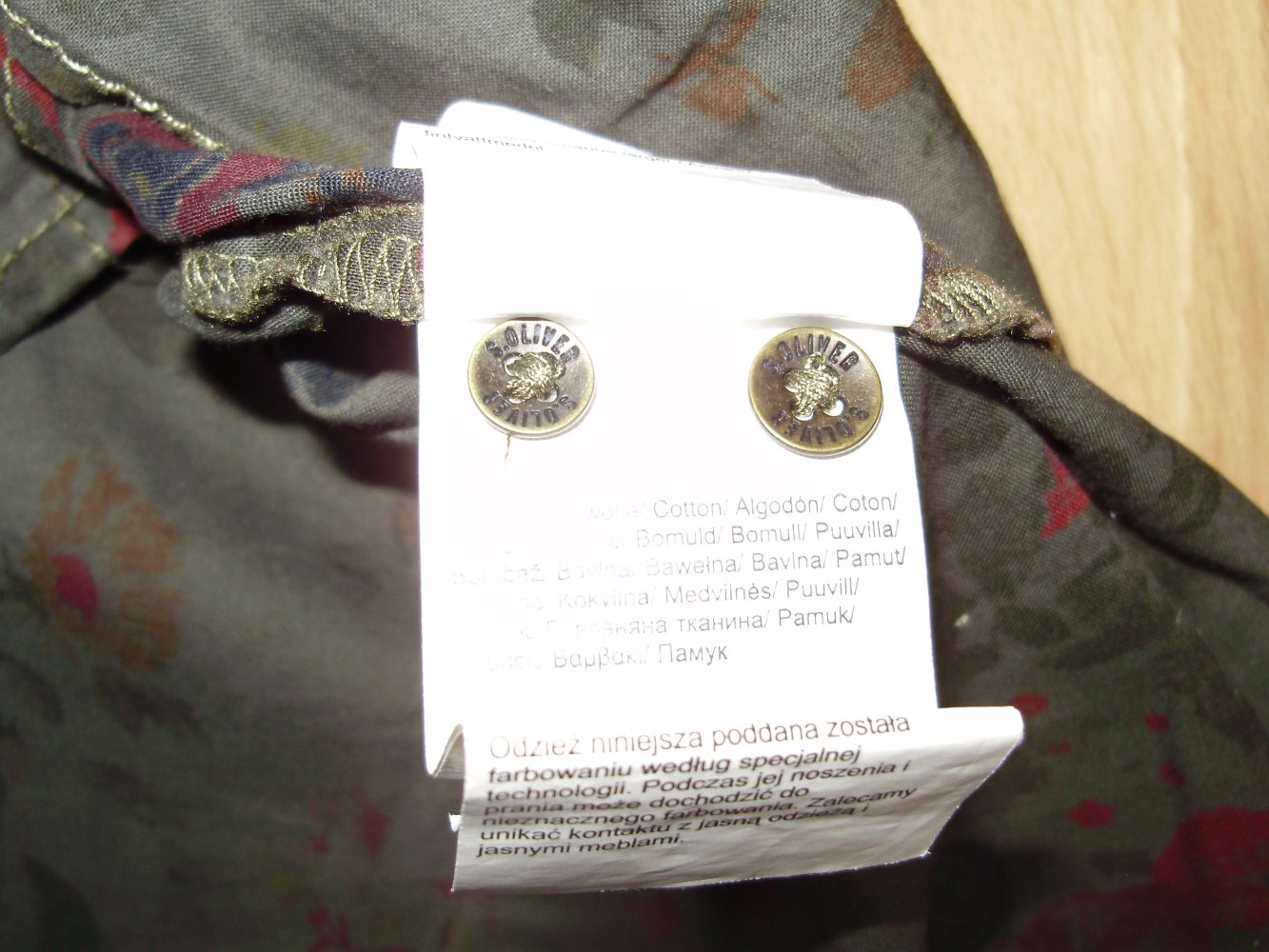 s. oliver Bluse khaki Blumen Klappentaschen Knöpfe Gr 34 = S wie neu!