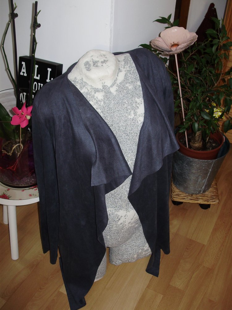 JCL Cardigan Wildlederimitat grau offen leger Gr S M