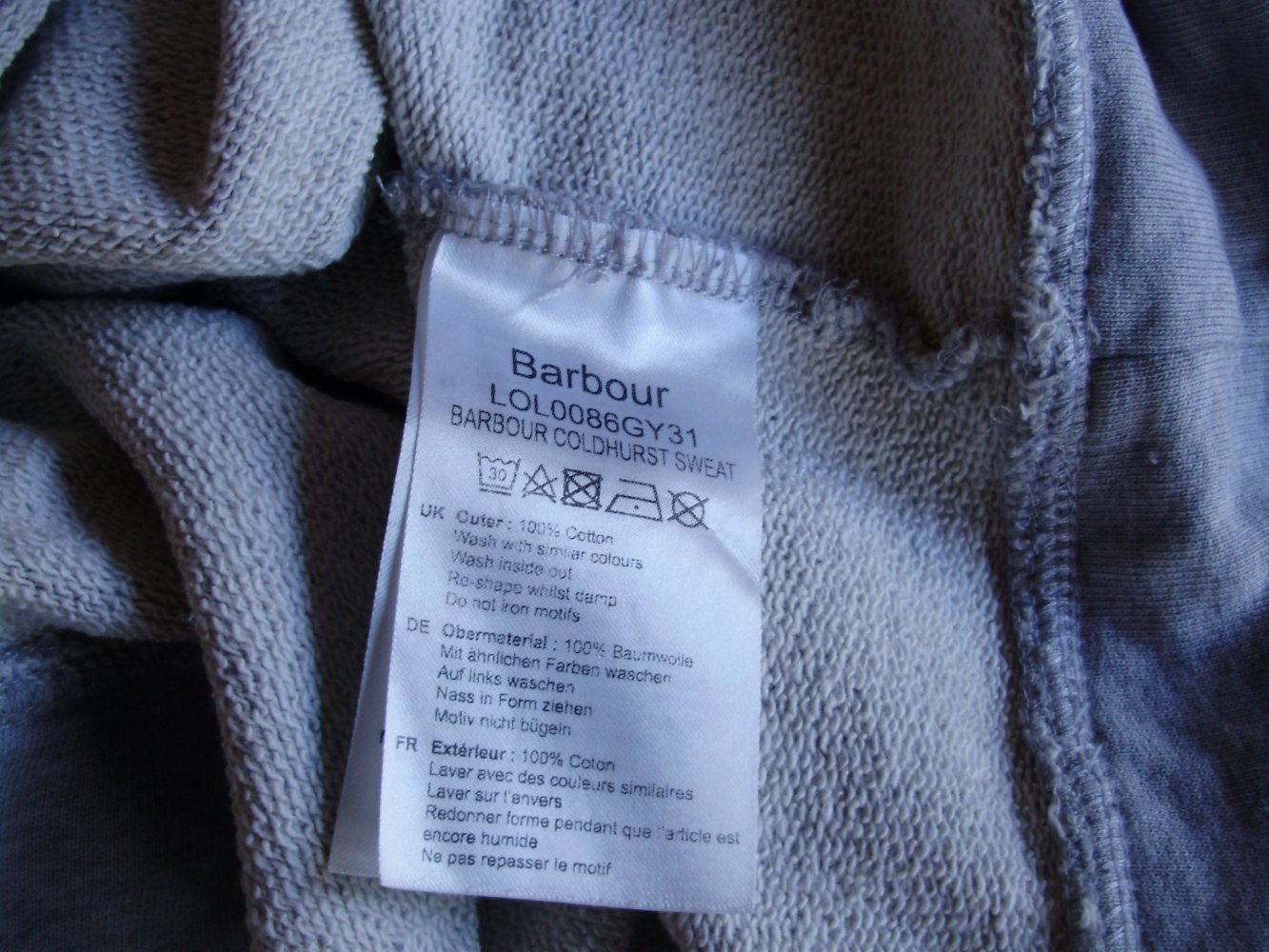 Barbour Sweat grau hell Leuchtturm 36