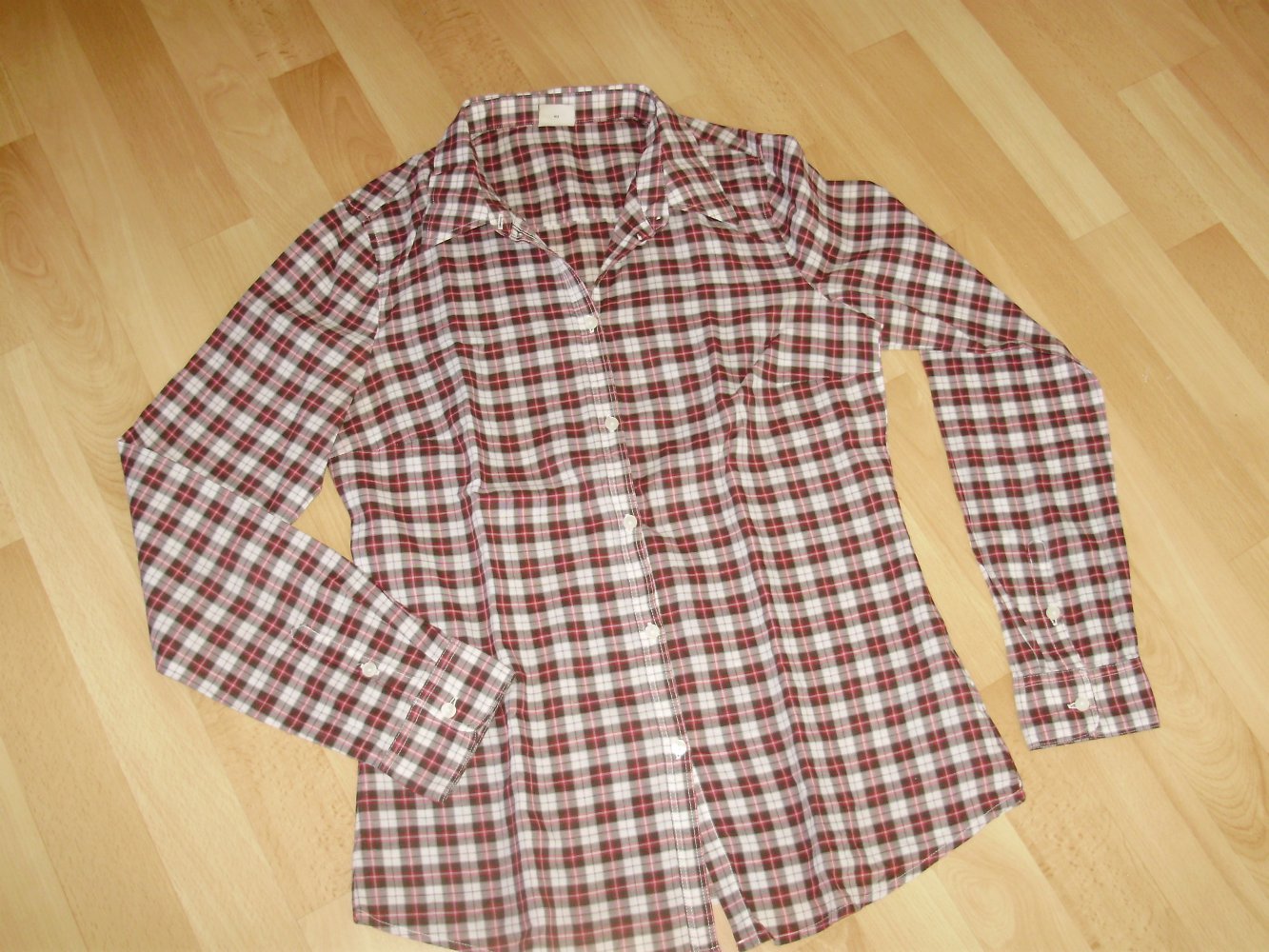 Esprit Bluse Langarm Karos rot weiß braun Gr 34 = S wie neu