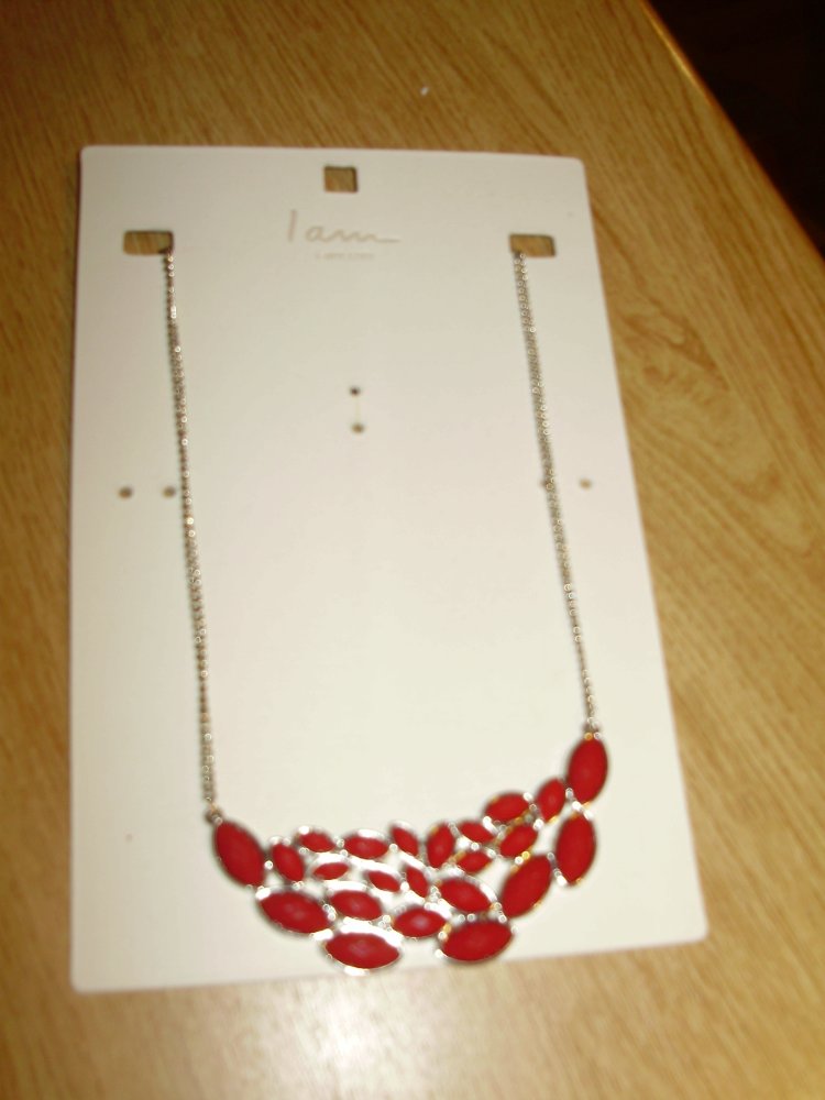 Kette Collier silbern rote Steine NEU