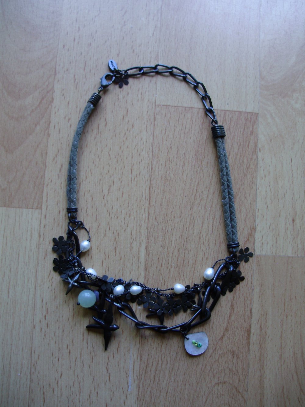 Pilgrim Collier schwarz Schwalbe Blumen Vintage geflochtenes Band