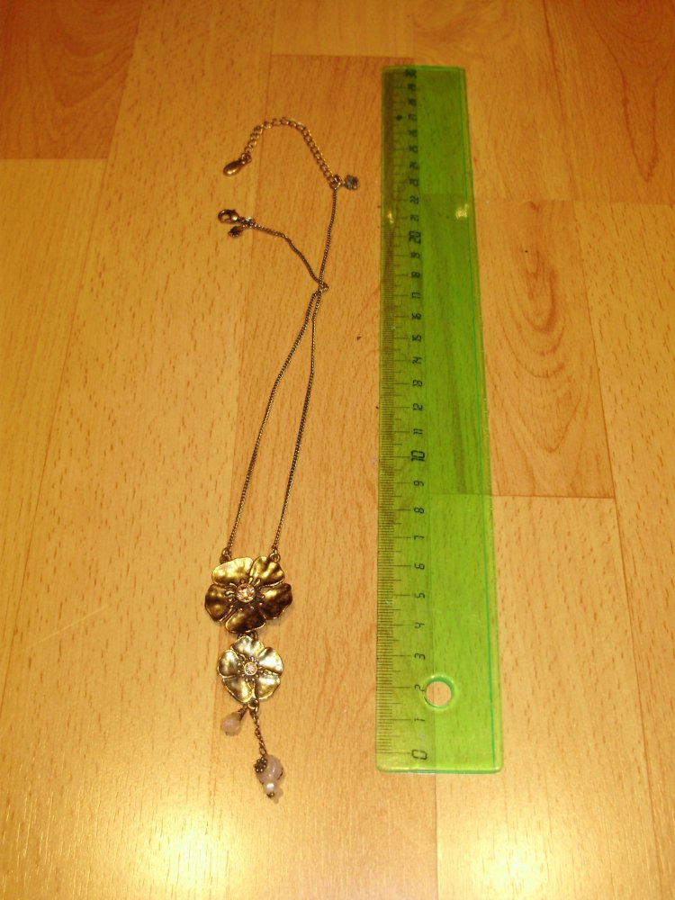 Pilgrim Kette golden zwei goldene Blumen + Perlen wie neu