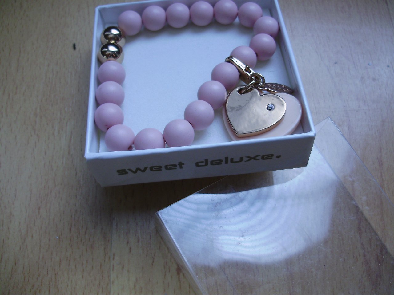 Sweet de luxe Armband Perlen rose/ gold Herzenanhänger nagelneu