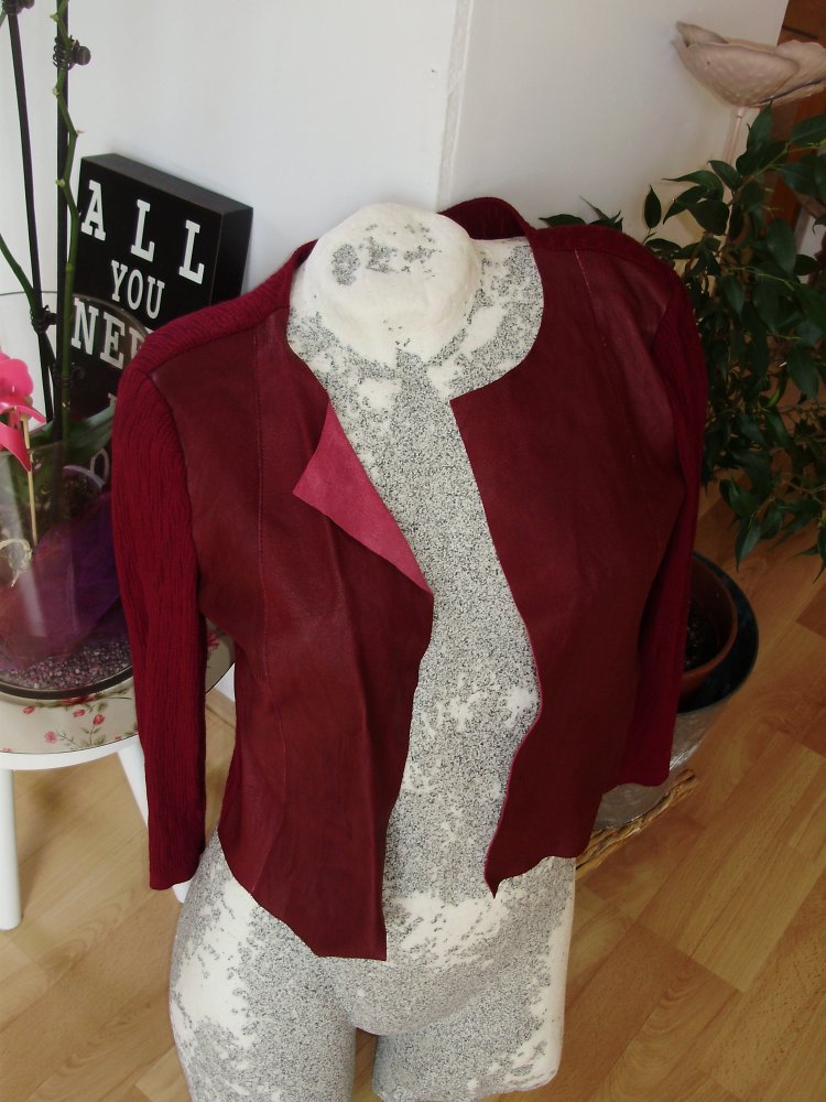 Max&Co kurzer Cardigan Leder echt mit Strick rot Gr M wie neu