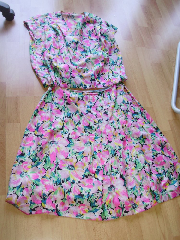 Bluse + Rock rosa bunt Seide Gr 40 passend Einzelteil