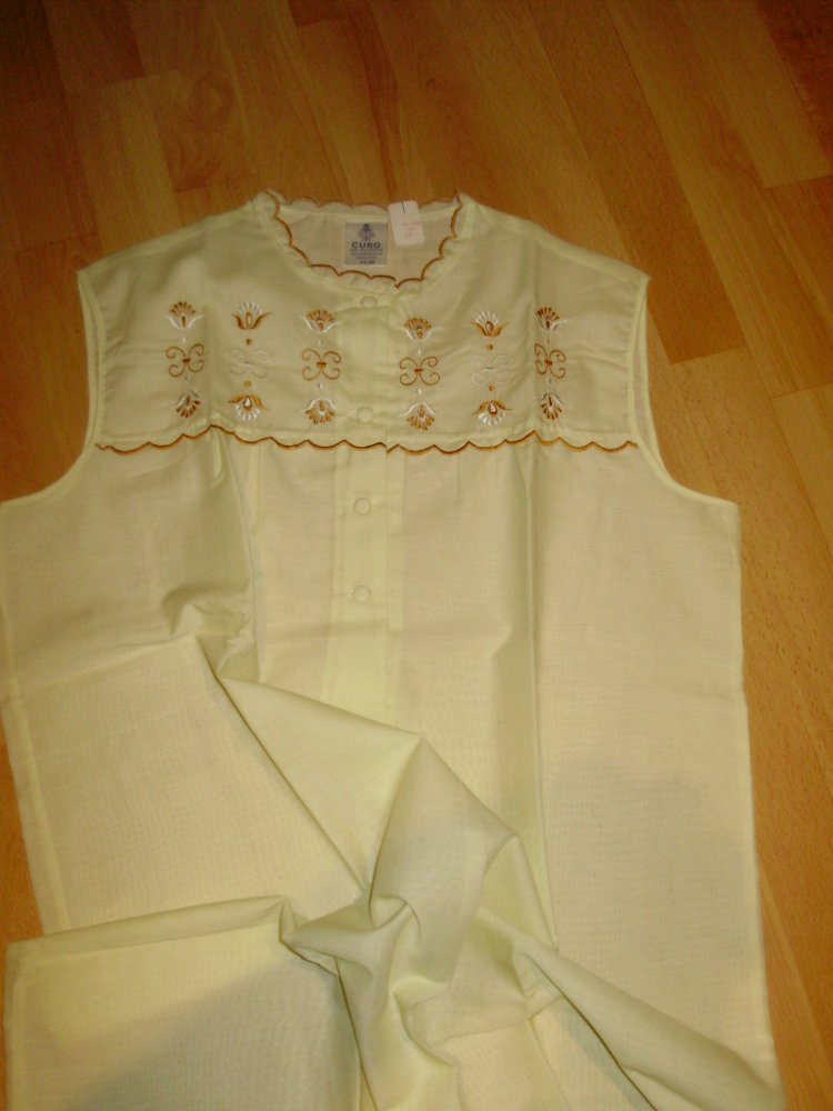 Vintage Nachthemd gelb braune Stickerei ohne Arm 44/ 46  NEU