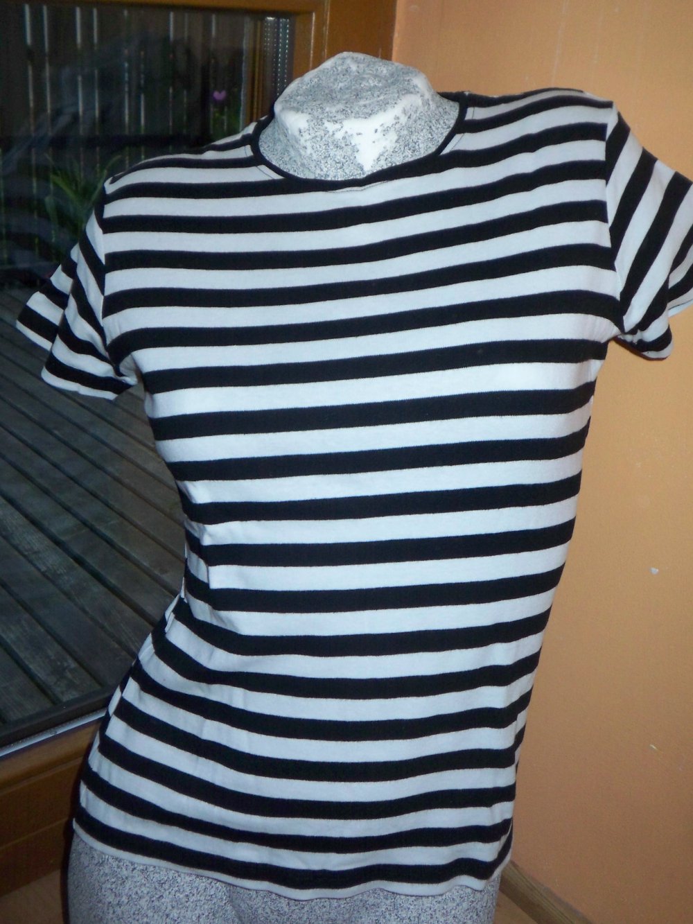 Mark Adam Shirt Rundhals Streifen in Schwarz / Weiß Gr S Topzustand!