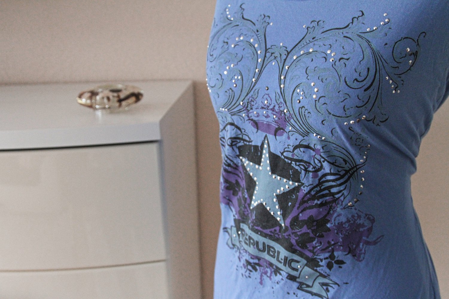 Top mit Band Strasssteinchen Strasssteine Stern Schnörkel