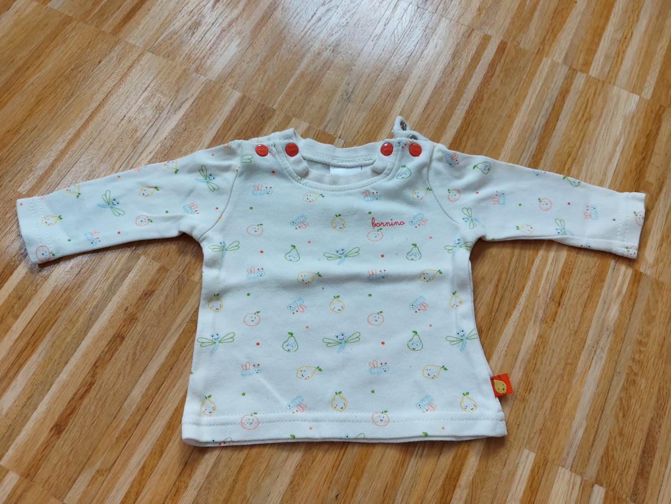 cremegelber Babypullover/Longsleeve mit niedlichen Obstmotiven, Gr. 50/56