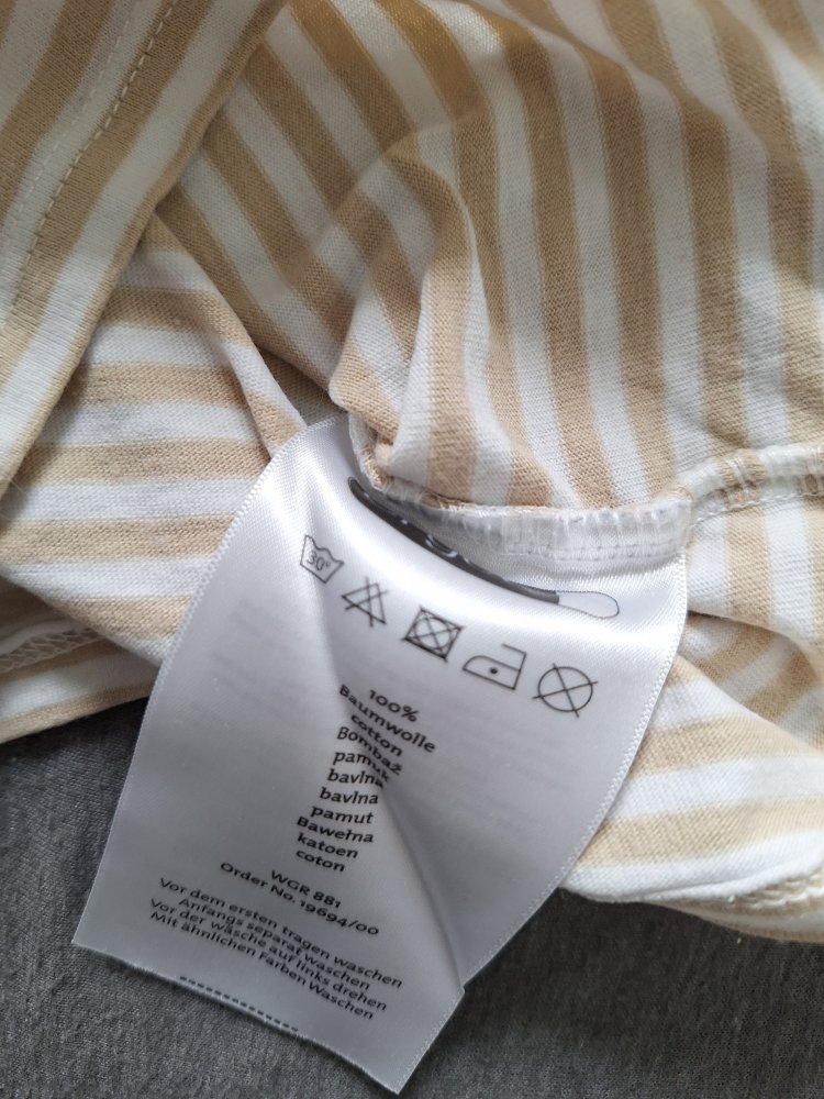 langärmliger weiß-braun gestreifter Babypullover mit Äffchen Gr. 68 Longsleeve / Shirt unisex / geschlechtsneutral