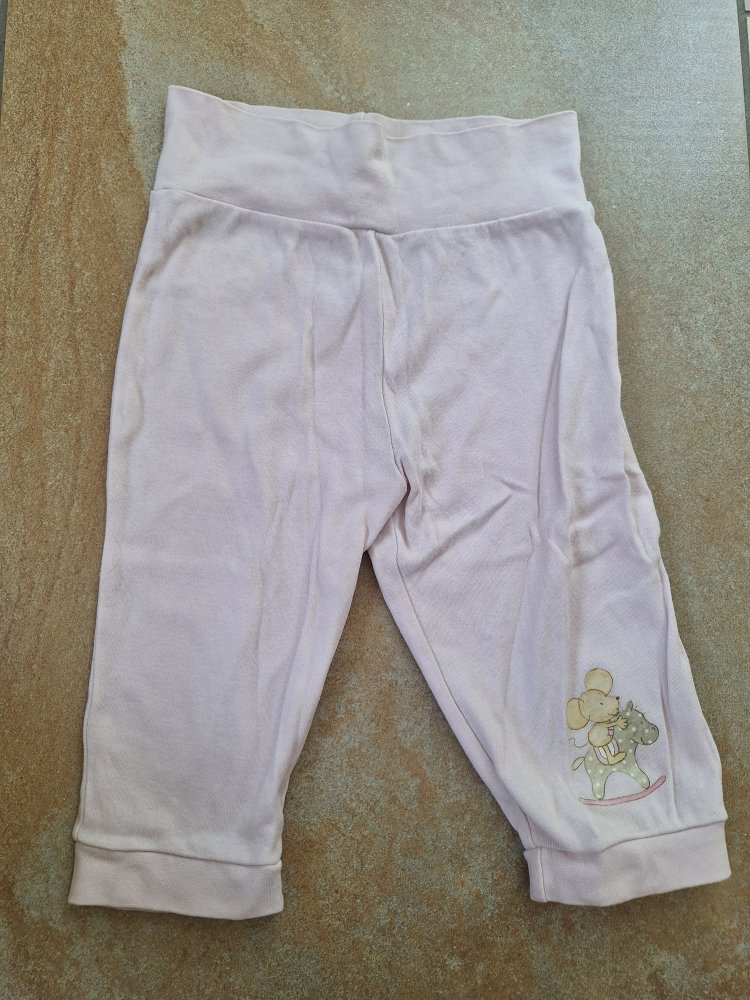 Rosa Stoffhose mit Lillebi-Maus und breitem Bund Gr. 74/80