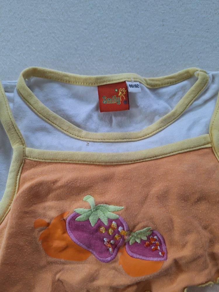 orangefarbenes Sommerkleid mit verspieltem Schnitt und Pailetten Gr. 86/92