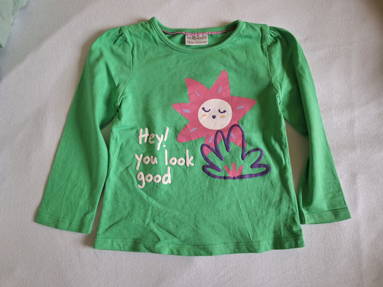 Grünes Longsleeve Sweatshirt Gr. 92 Pullover mit Blume