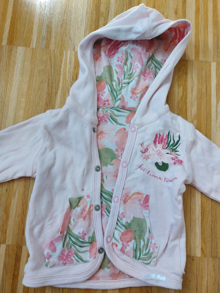 wunderschöne rosa Baby-Kapuzenjacke / Wendejacke mit Tropenblumen