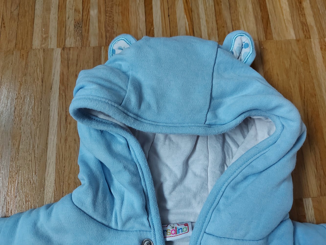 hellblaue gefütterte Babyjacke mit Bärchenohren-Kapuze, Gr. 68