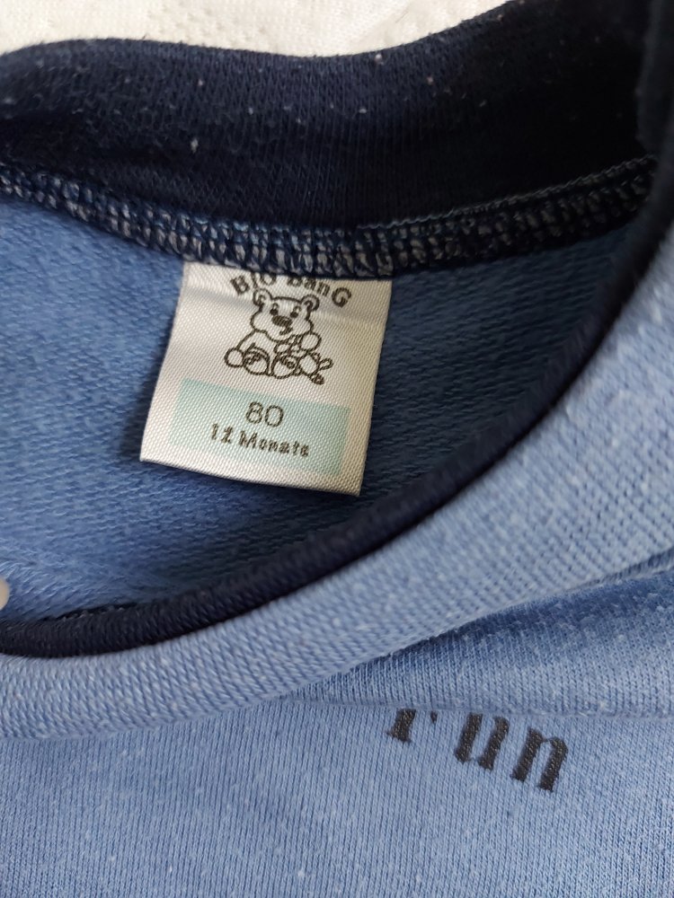 langärmliger blauer Babypullover mit Clown, Gr. 80