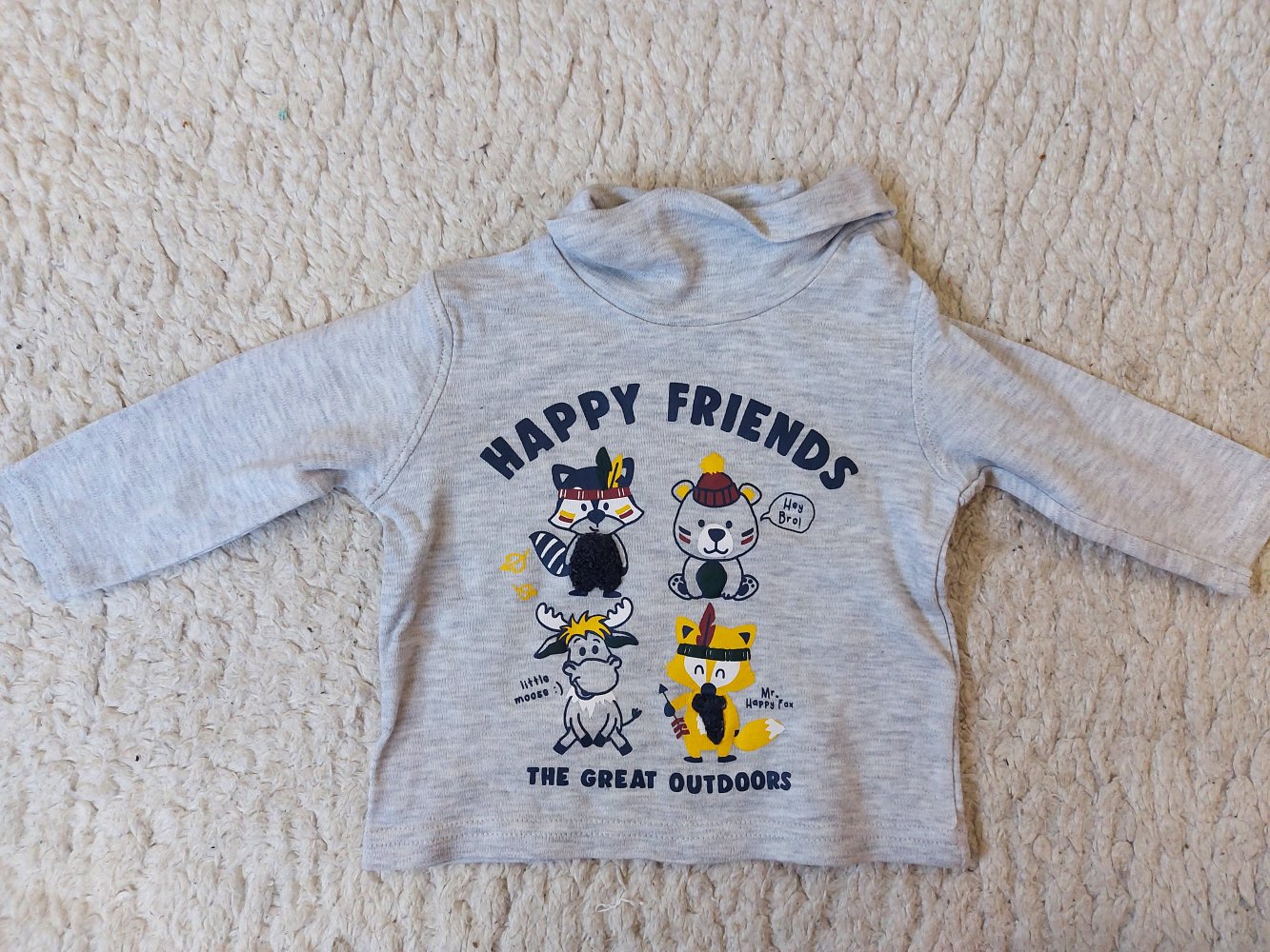 langärmliger grauer Babypullover mit Waldtieren great outdoors Gr. 68