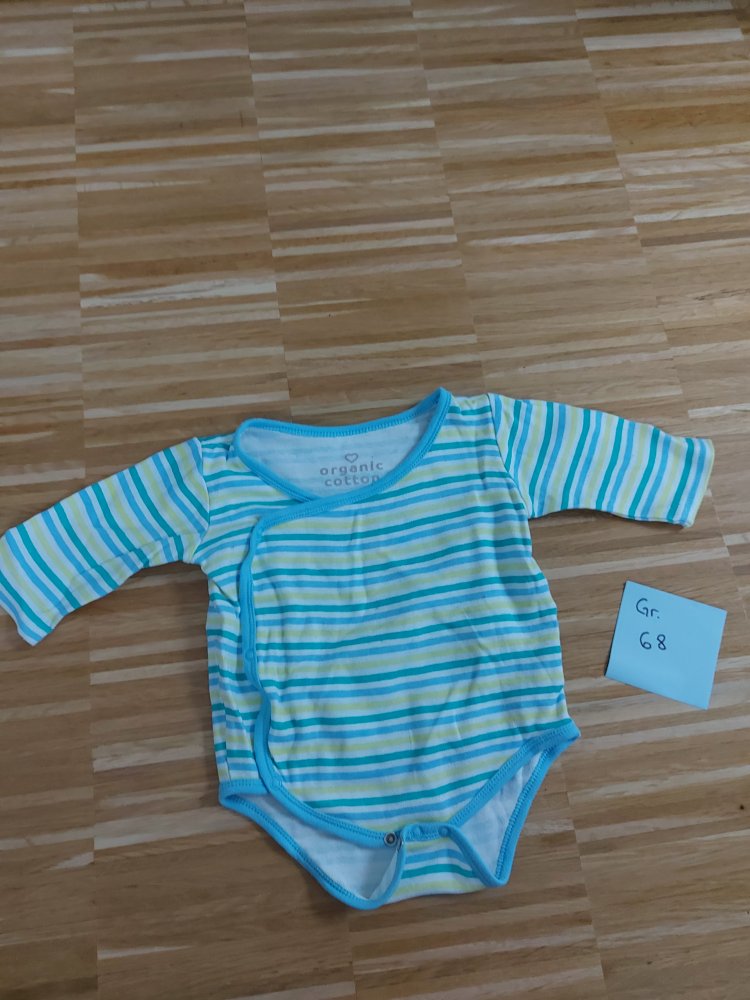 blau-türkis gestreifter Langarm-Wickelbody Gr. 68