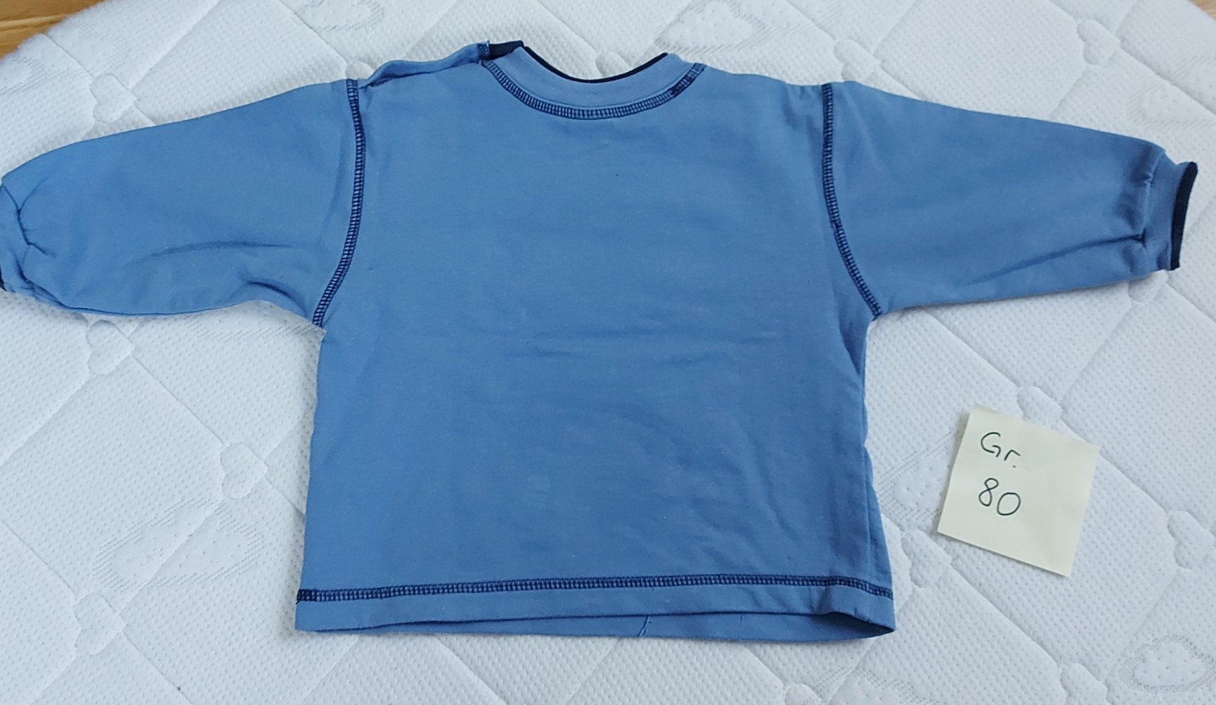 langärmliger blauer Babypullover mit Clown, Gr. 80