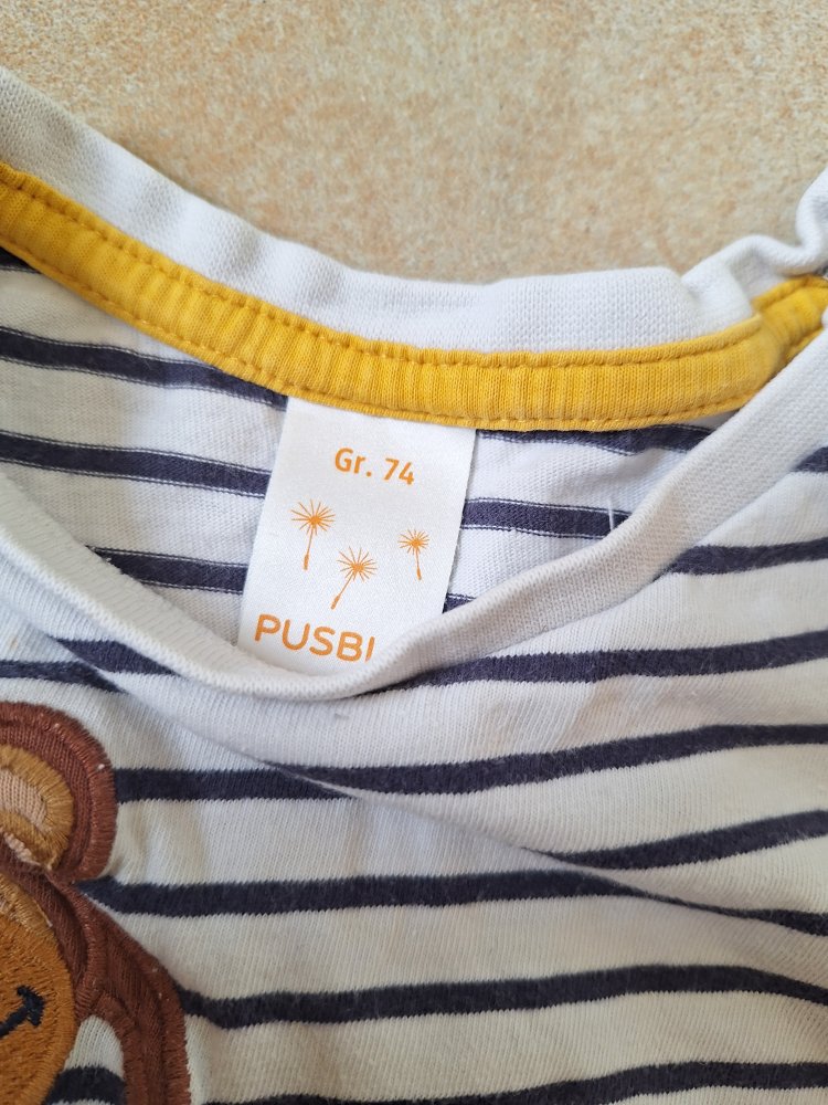 blau-weiß gestreiftes Langarmshirt mit Löwe und Affe, Gr. 74