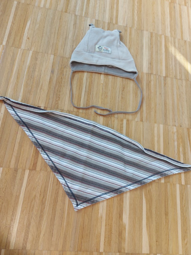 Set: Mütze und Dreieckstuch in beige/braun/Erdtönen, unisex, geschlechtsneutral