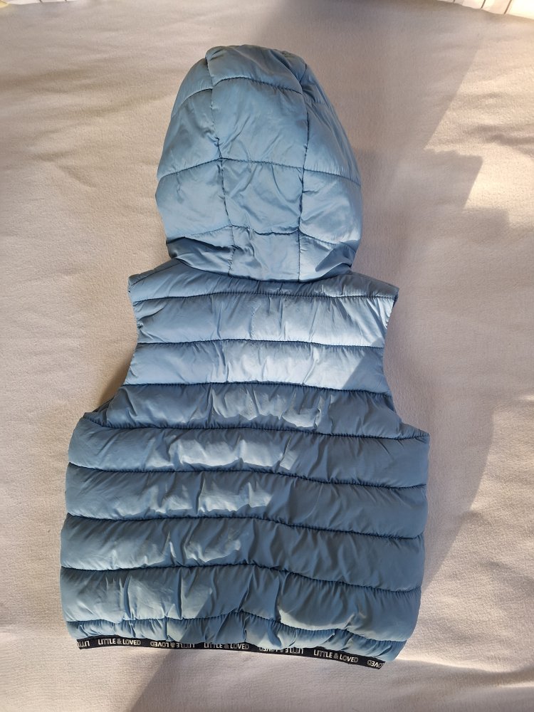hellblaue Steppweste mit Kapuze und Reißverschluss, Gr. 92 Übergangsjacke
