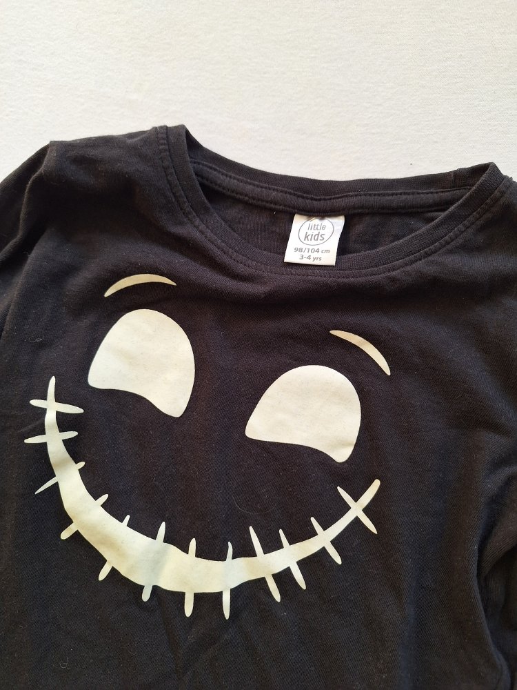 Schwarzer Pyjama mit Leucht-Skelett, Gr. 98/104 glow in the dark