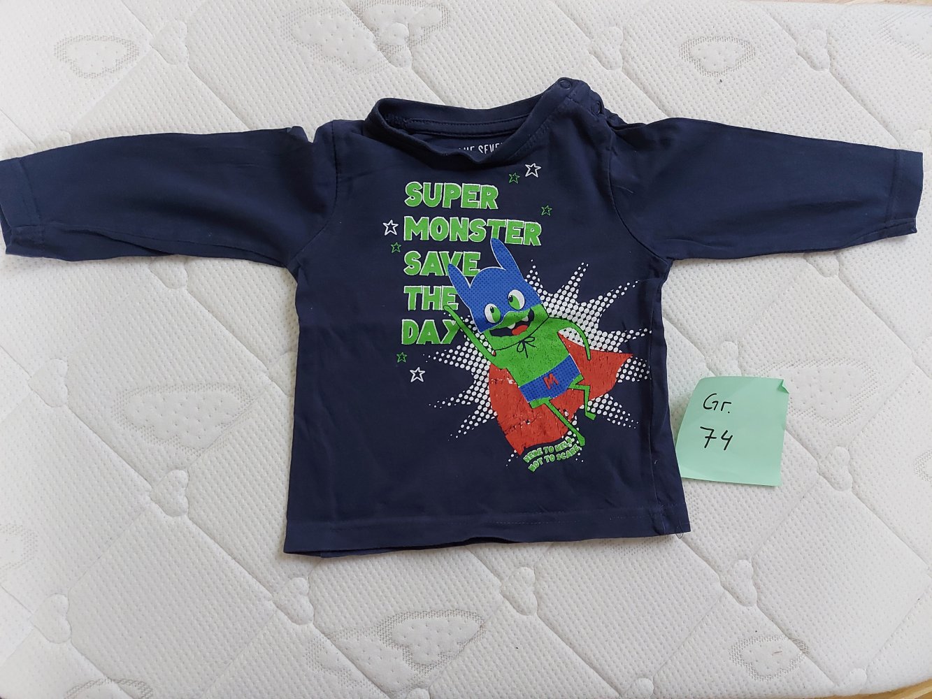 langärmliger dunkelblauer Babypullover Super monster save the day Gr. 74