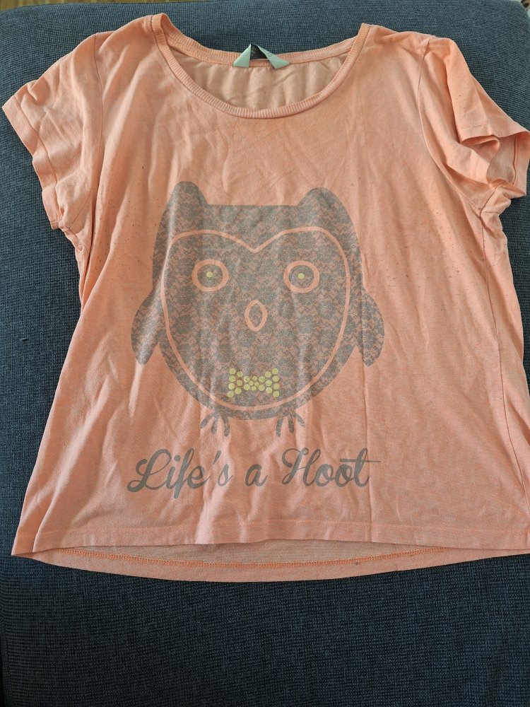 Orangefarbenes T-Shirt mit Eule Life's a hoot, Gr. 40/42