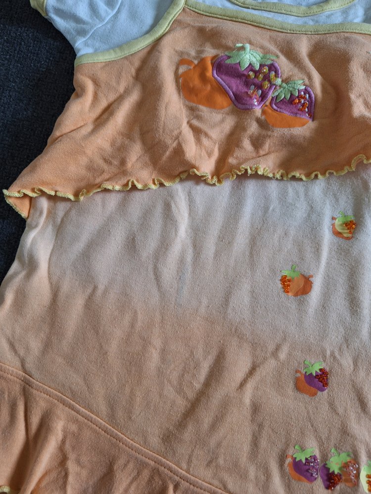 orangefarbenes Sommerkleid mit verspieltem Schnitt und Pailetten Gr. 86/92