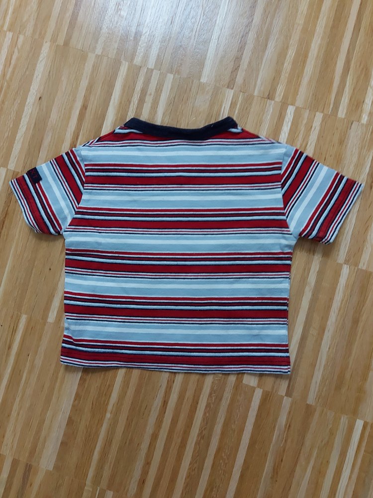 kurzärmliges blau-rot gestreiftes T-Shirt für Babys, 3-6 Monate