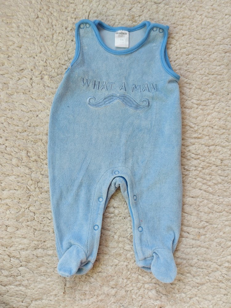 hellblauer Babystrampler mit Moustache What a man, Gr. 56
