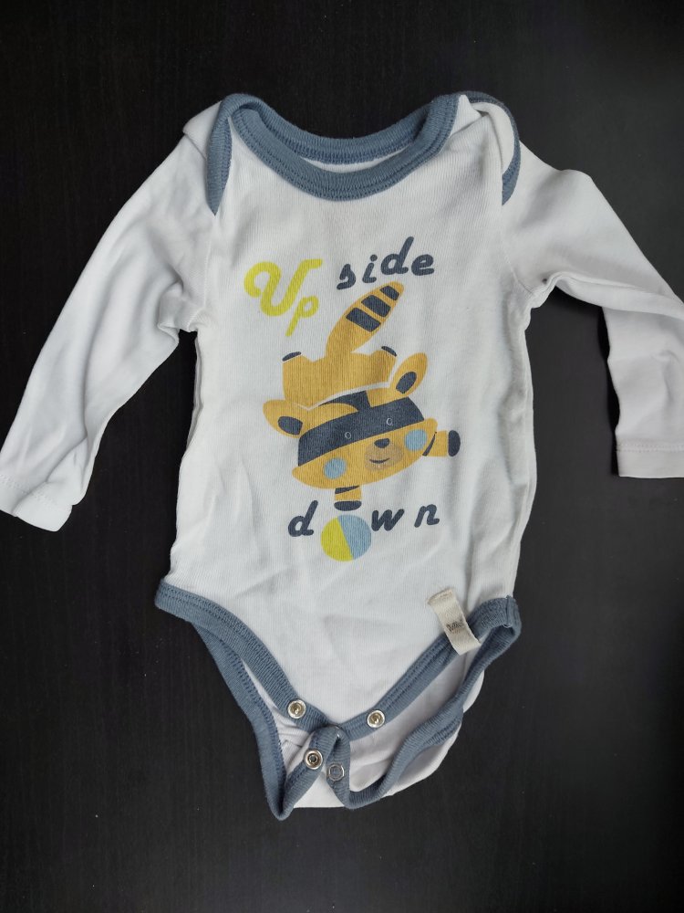 Weiß-blauer kuniboo Langarmbody Gr. 50/56 upside down