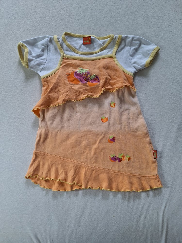 orangefarbenes Sommerkleid mit verspieltem Schnitt und Pailetten Gr. 86/92