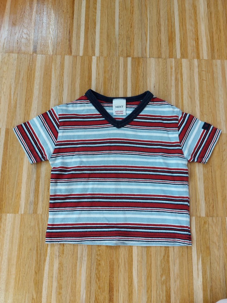 kurzärmliges blau-rot gestreiftes T-Shirt für Babys, 3-6 Monate