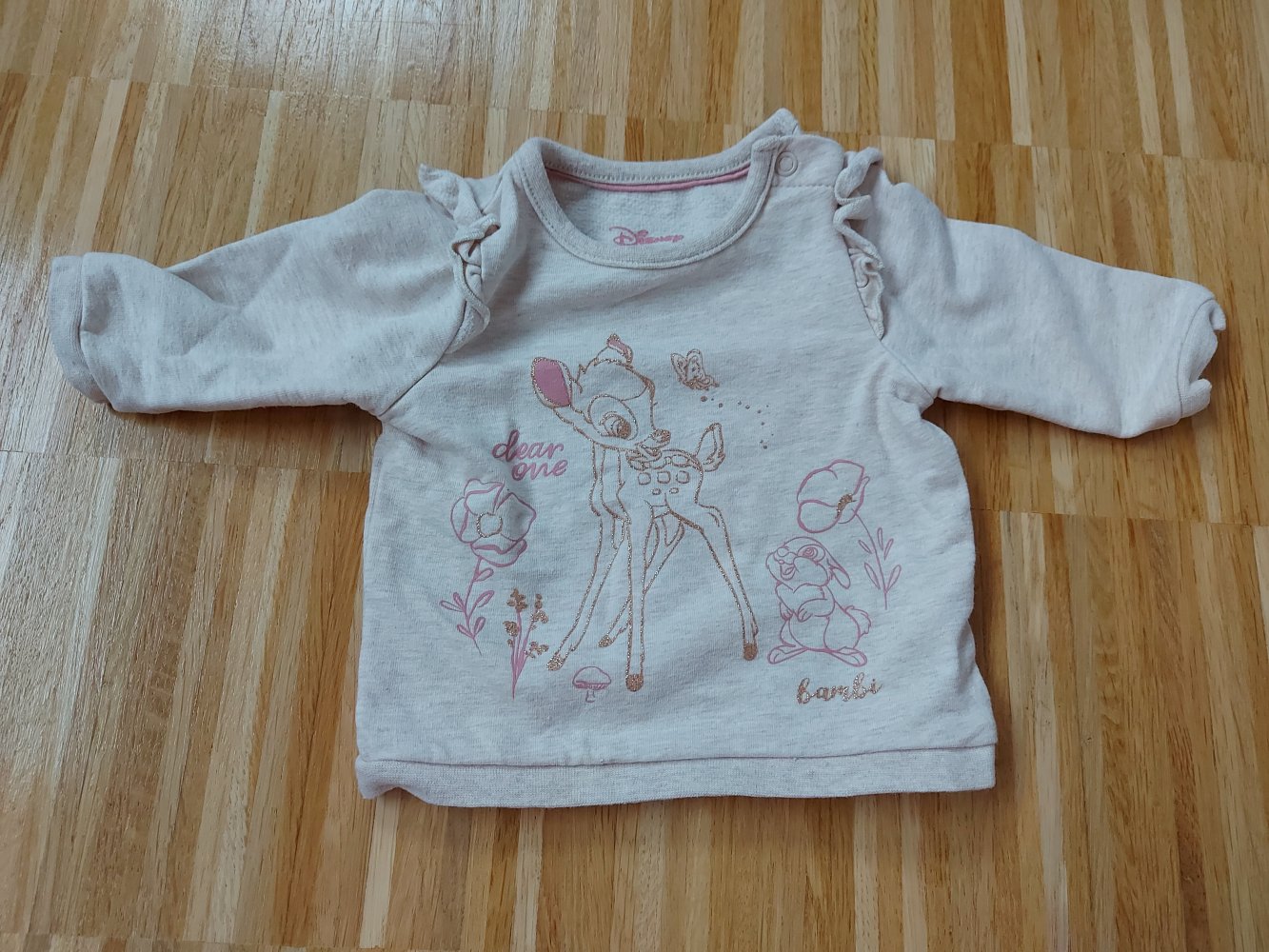 langärmliger cremebeiger Babypullover mit Bambimotiv dear one Gr. 56