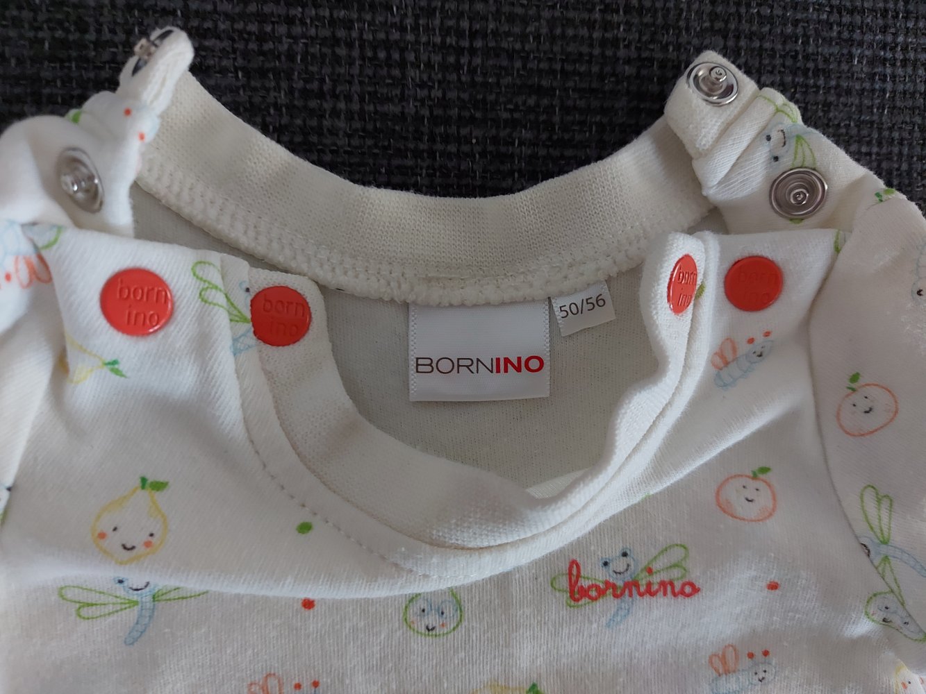 cremegelbes Baby-T-Shirt mit niedlichen Obstmotiven, Gr. 50/56 veggies