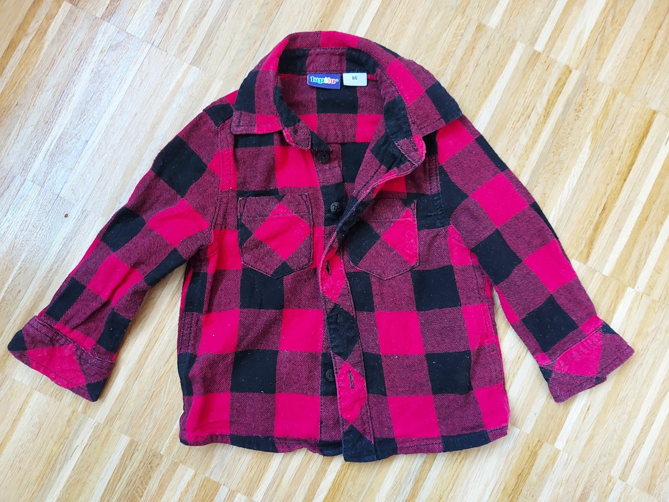 Schwarz-rot kariertes langärmliges Holzfällerhemd Gr. 86