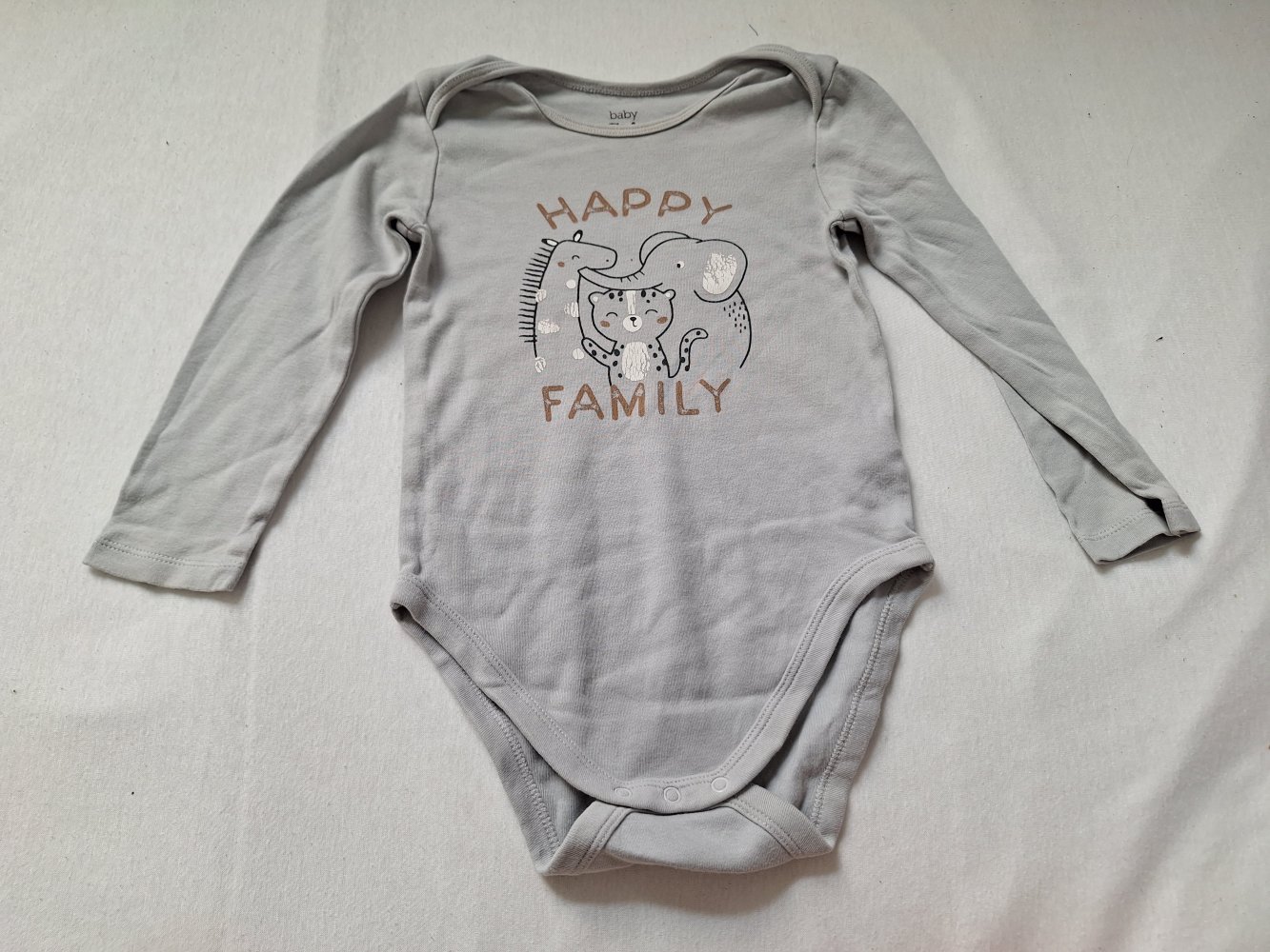 grauer Langarmbody happy family in Gr. 92