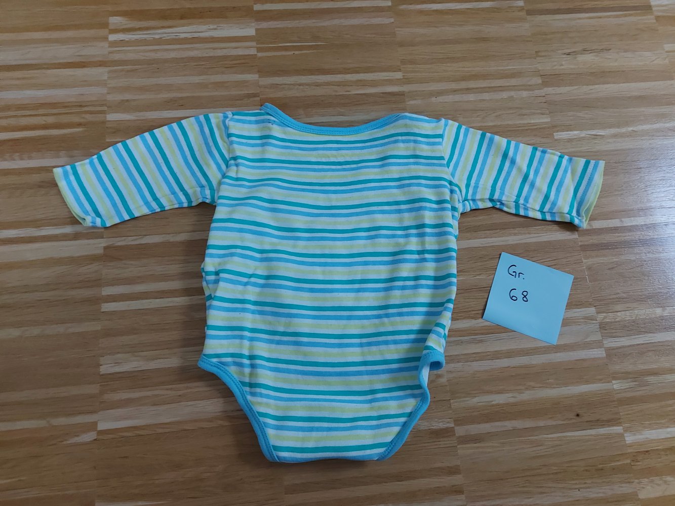 blau-türkis gestreifter Langarm-Wickelbody Gr. 68