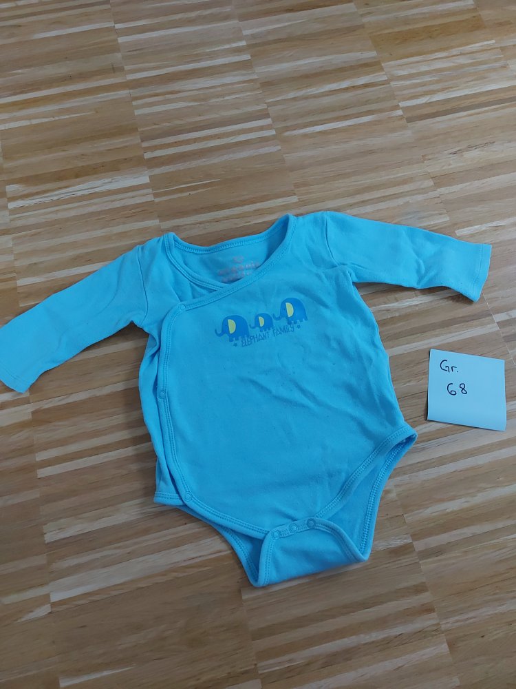 blauer Langarm-Wickelbody mit Elefantenmotiv 