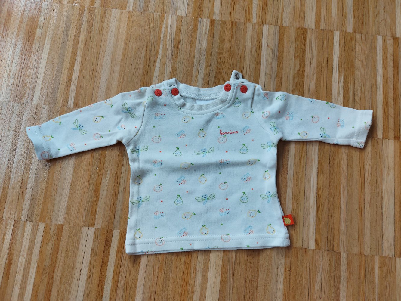 cremegelber Babypullover/Longsleeve mit niedlichen Obstmotiven, Gr. 50/56