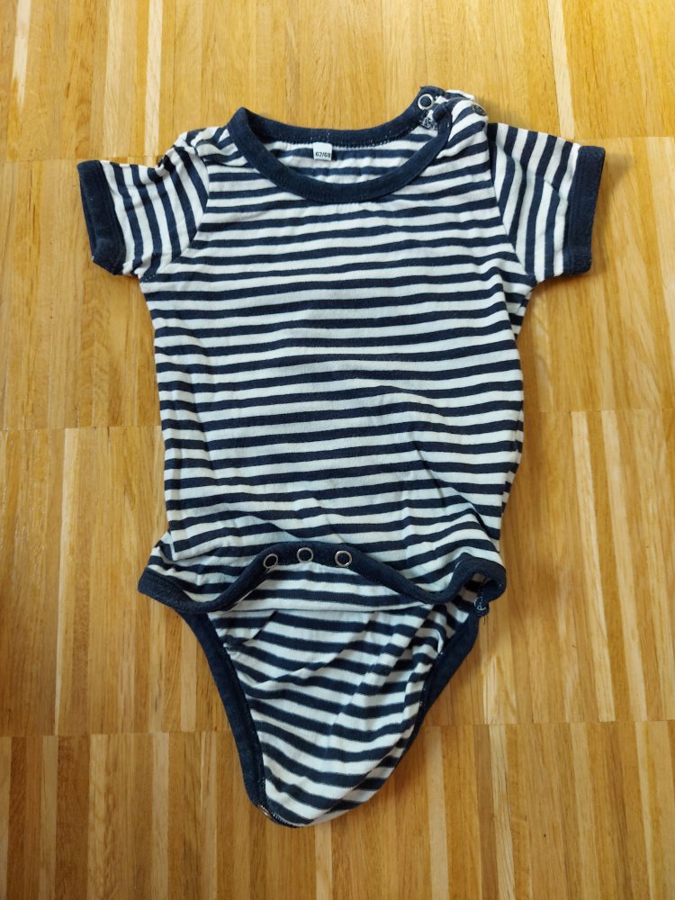 dunkelblau-gestreifter kurzärmliger Marine-Body Gr. 62/68